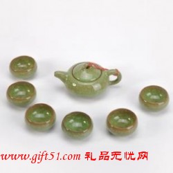 冰紋功夫茶具,冰裂釉茶具綠色定制