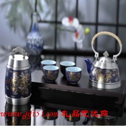 寶石藍瓷五彩云龍茶具七件套